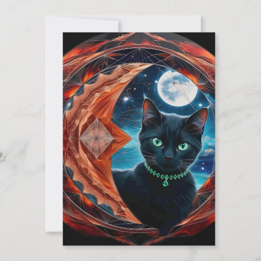 Mystical Black Cat Celestial Mandala Einladung (Vorderseite)