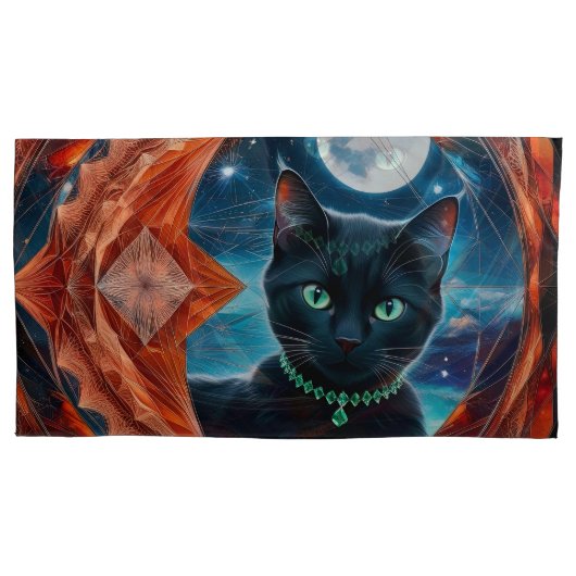 Mystical Black Cat Celestial Mandala Kissenbezug (Vorderseite-Links)