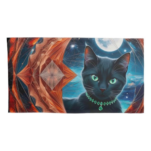 Mystical Black Cat Celestial Mandala Kissenbezug (Rückseite-Rechts)