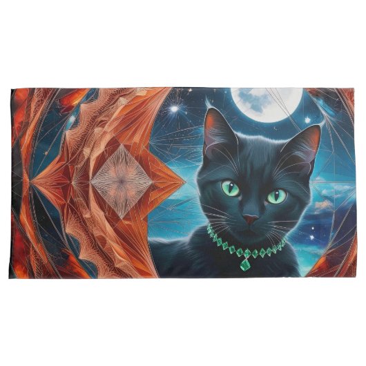 Mystical Black Cat Celestial Mandala Kissenbezug (Vorderseite-Rechts)