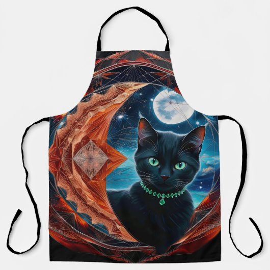 Mystical Black Cat Celestial Mandala Schürze (Vorderseite)