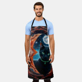 Mystical Black Cat Celestial Mandala Schürze (Getragen)