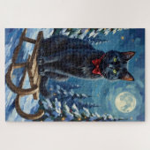Mystical Black Cat Enchanted Winter Sled Christmas Puzzle (Horizontal)