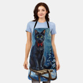 Mystical Black Cat Enchanted Winter Sled Christmas Schürze (Getragen)