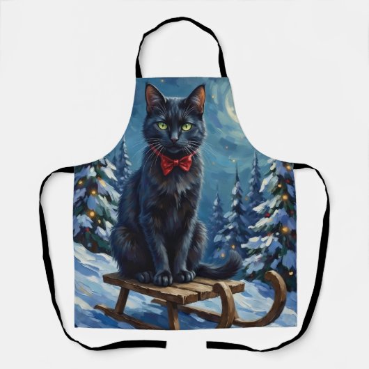 Mystical Black Cat Enchanted Winter Sled Christmas Schürze (Vorderseite)