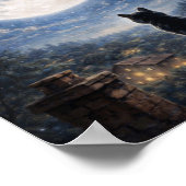 Mystical Black Cat Full Moon Night Sky Poster Art  (Ecke)