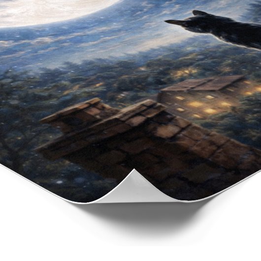 Mystical Black Cat Full Moon Night Sky Poster Art  (Ecke)