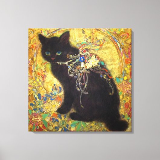 Mystical Black Cat in Golden Nihonga Leinwanddruck (Vorderseite)