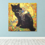 Mystical Black Cat in Golden Nihonga Leinwanddruck (Insitu (Holzboden))