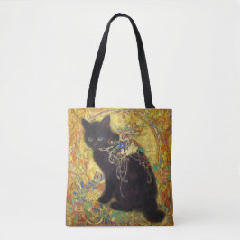 Mystical Black Cat in Golden Nihonga Tasche