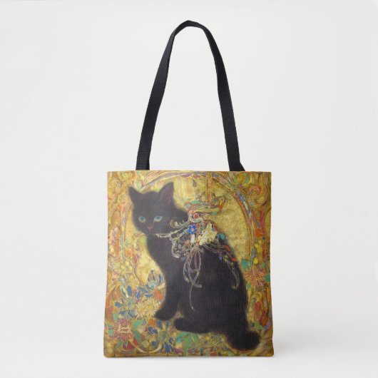 Mystical Black Cat in Golden Nihonga Tasche (Vorderseite)