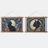 Mystical Black Cat mit Moon & Florals Wandteppich Mit Holzrahmen (Doppelt)