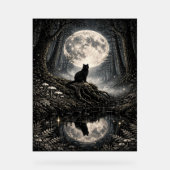 Mystical Black Cat Under Full Moon Forest  Acrylschild (Vorderseite)