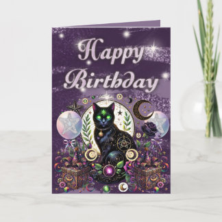 Mystical Black Cat Witchy Birthday Celestial Thema Karte