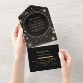 Mystical Black Gold Celestial Galaxy Wedding All In One Einladung (Abreißen)