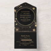 Mystical Black Gold Celestial Galaxy Wedding All In One Einladung (Innen Boden)