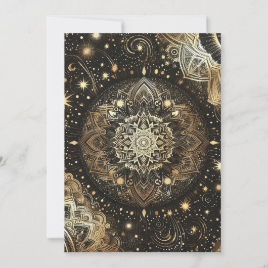 Mystical Black Gold Celestial Galaxy Wedding Einladung (Rückseite)