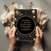 Mystical Black Gold Celestial Galaxy Wedding Einladung