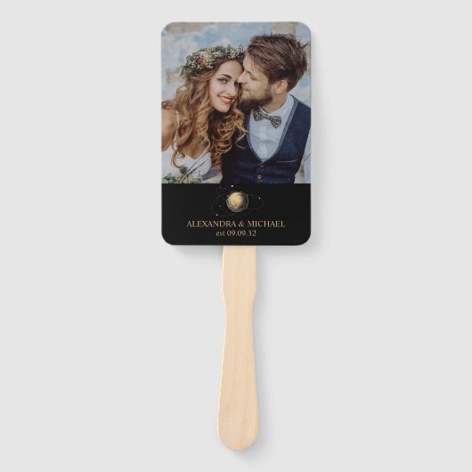 Mystical Black Gold Celestial Galaxy Wedding Fächer (Vorderseite)