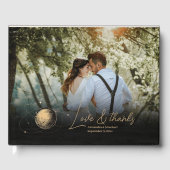 Mystical Black Gold Celestial Galaxy Wedding Gästebuch (Vorderseite)