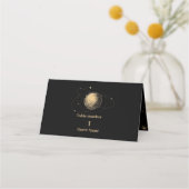 Mystical Black Gold Celestial Galaxy Wedding Platzkarte (Vorderseite)