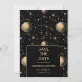 Mystical Black Gold Celestial Galaxy Wedding Save The Date (Vorderseite)