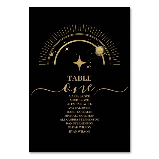 Mystical Black Gold Celestial Galaxy Wedding Tischnummer (Vorderseite)