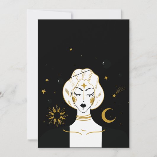 Mystical Black Gold Celestial Moon Wedding Einladung (Rückseite)