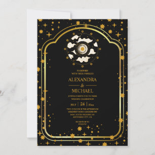 Mystical Black Gold Celestial Stars Hochzeit   Einladung