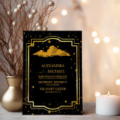 Mystical Black Gold Celestial Stars Wedding  Einladung