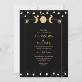 Mystical Black Gold Celestial Stars Wedding Invit Einladung (Vorderseite)