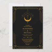 Mystical Black Gold Celestial Stars Wedding Invit Einladung (Vorderseite)
