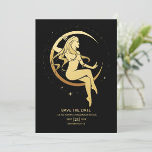 Mystical Black Gold Celestial Stars Wedding Rett Save The Date