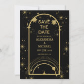 Mystical Black Gold Celestial Stars Wedding  Save The Date (Vorderseite)