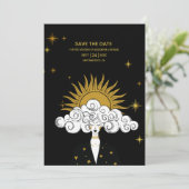 Mystical Black Gold Celestial Sun Wedding Save The Date (Stehend Vorderseite)