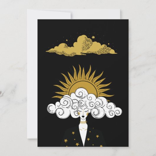 Mystical Black Gold Celestial Sun Wedding Save The Date (Rückseite)