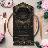 Mystical Black Gold Celestial Wedding All In One Einladung