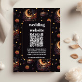 Mystical Black Gold Celestial Wedding qr Code Begleitkarte