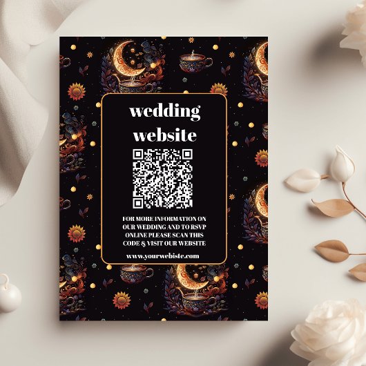Mystical Black Gold Celestial Wedding qr Code Begleitkarte