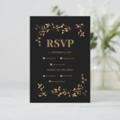 Mystical Black Gold Celestial Wedding RSVP Karte (Stehend Vorderseite)