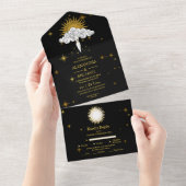 Mystical Black Gold Celestis Stars Wedding All In One Einladung (Abreißen)