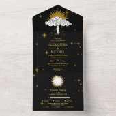 Mystical Black Gold Celestis Stars Wedding All In One Einladung (Innen Boden)