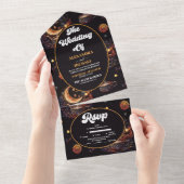 Mystical Black Gold Celestis Stars Wedding All In One Einladung (Abreißen)