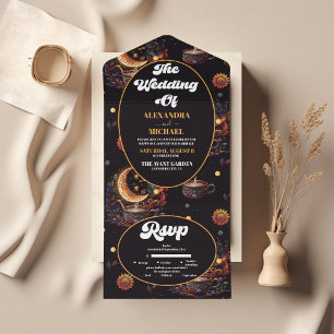 Mystical Black Gold Celestis Stars Wedding All In One Einladung