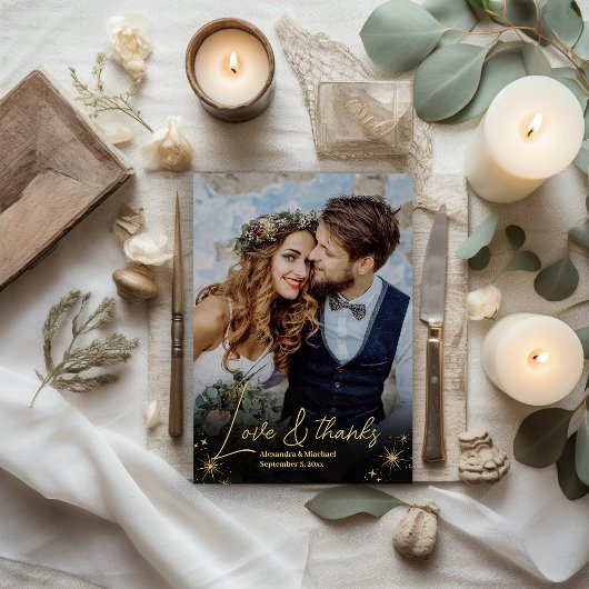 Mystical Black Gold Celestis Stars Wedding Dankeskarte