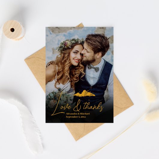 Mystical Black Gold Celestis Stars Wedding Dankeskarte