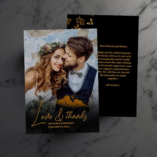 Mystical Black Gold Celestis Stars Wedding Dankeskarte