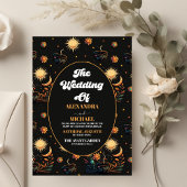 Mystical Black Gold Celestis Stars Wedding Einladung