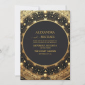 Mystical Black Gold Celestis Stars Wedding Einladung (Vorderseite)