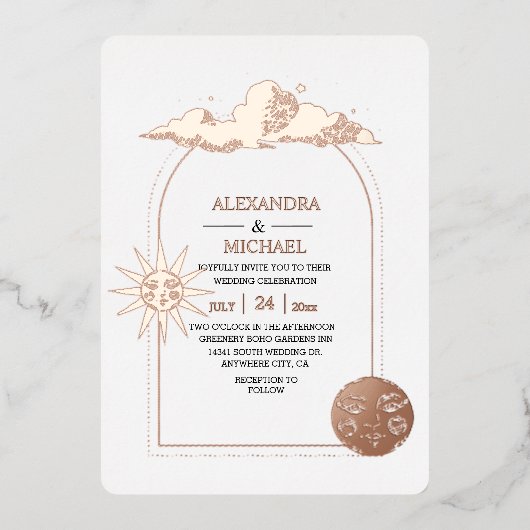 Mystical Black Gold Celestis Stars Wedding Foil I Folieneinladung (Vorderseite)